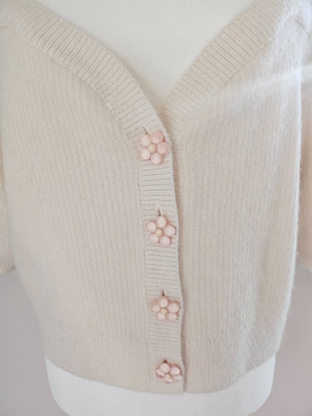 & Other Stories [NWOT] Sweetheart Neck Cardigan w/ Flower Buttons - L - Picture 5 of 16